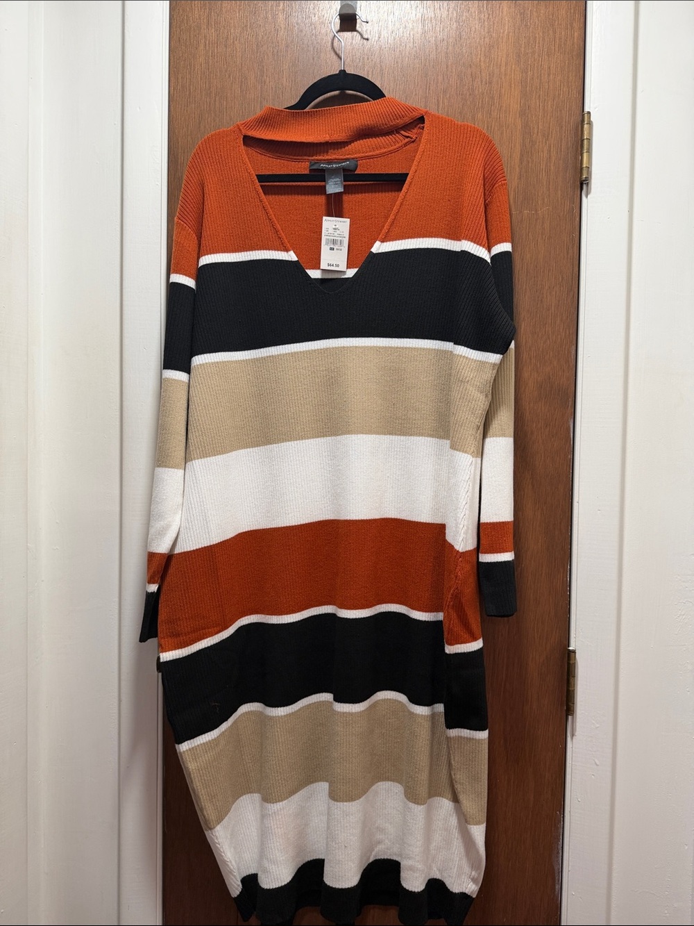 Striped V-Neck Sweater Dress
